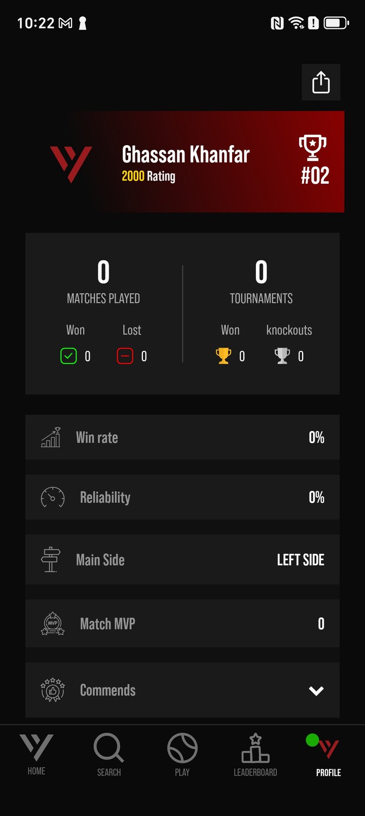 Old profile with rating, rank and a list of stat rows